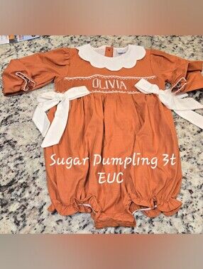 Monogrammed Orange Baby Romper with White Collar OLIVIA